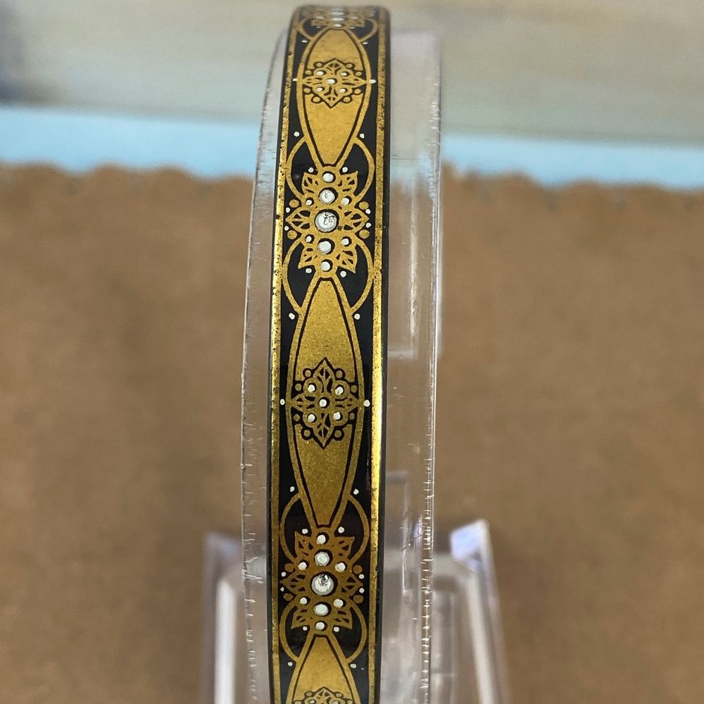 Gold and Black Floral Motif Bangle Bracelet